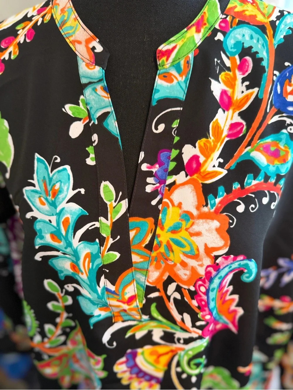 Lauren Ralph Lauren Black Floral Print Blouse with Bright Accents - Picture 3 of 6